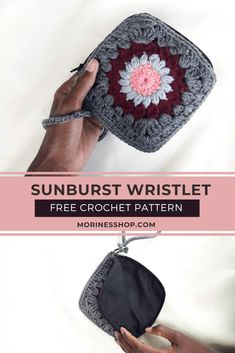 the sunburst wristlet free crochet pattern is shown with text overlay