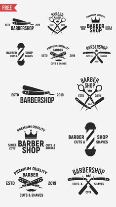 the logos for barber shops are shown in black and white