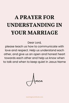 a prayer card with the words, a prayer for understanding in your marriage