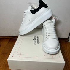 White And Black Oversized Sneakers. Purchased On Stock X. Worn Once. Only Shoe Laces Dirty (Pictured). Comes With Box Designer White Low-top Platform Sneakers, White Platform Sneakers With Contrasting Heel For Streetwear, White Medium Fit Platform Sneakers With Round Toe, Designer Low-top Platform Sneakers, Shoes Alexander Mcqueen, Alexander Mcqueen White, Mcqueen Shoes, Alexander Mcqueen Shoes, Only Shoes