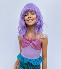 Beautiful one piece mermaid look perfect for any mermaid themed celebration -model wearing size 7/8 wig not included Lavender Wigs, One Piece Mermaid, Cream Puffer Coat, Dream Costume, Mermaid Look, Red Long Sleeve Dress, Denim Jacket Patches, Denim Hoodie, Halloween Wigs