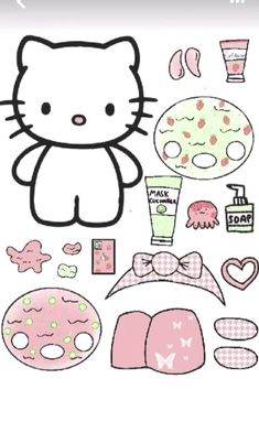 the hello kitty wallpaper is pink and has lots of items in front of it