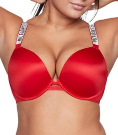 PRICES MAY VARY. Victoria's Secret Very Sexy Push Up bra is built to lift and add 1 cup size. This bra lifts and enhances cleavage for a sexy look This push up bra contains plush padding that adds 1 cup size while underwire cups offer just the right amount of support This push up bra features a plunge neckline for invisibility under your lowest cut tops and dresses. Adjustable straps allow for a perfect fit. The Very Sexy Push Up bra was built for lift and comfort. This bra has moderate coverage Red Bra, Bra Size Charts, Cute Bras, Full Coverage Bra, Victoria Secret Fashion Show, Everyday Bra, Victoria Secret Bras, Pink Bra, Lingerie Fashion