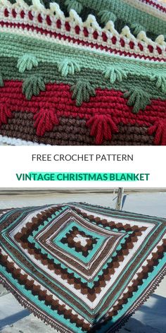 a crocheted blanket is shown with the words vintage christmas blanket written below it