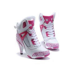 Nike Air Nike Michael jordan 3.5 High Heels In Pink White Boots found on Polyvore Jordan High Heels, Jordan Heels, Nike High Heels, Jordan Shoes For Women, Nike Heels, Cheap High Heels, Nike Air Jordan 3, Retro Heels, Jordan Spizike