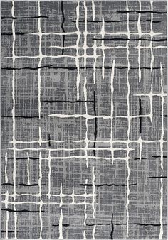 a gray and white rug with lines on it