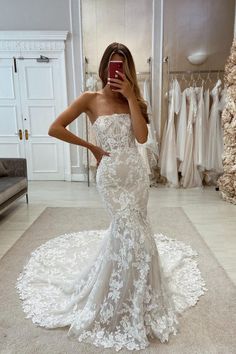 Suzhoufashion New Arrival Mermaid Sleeveless Appliques Bridal Dresses Long On Sale Tight Wedding Dress, Wedding Dress With Train, Elegant Wedding Dresses, Dress With Train, Applique Wedding, Applique Wedding Dress, Dream Wedding Ideas Dresses, Lace Bridal Gown, Fitted Wedding Dress