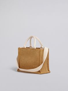 Natural raffia Small Tote Bag | Marni Natural Rectangular Canvas Bag With Braided Handles, Rectangular Woven Canvas Shoulder Bag, Rectangular Canvas Straw Bag For Daily Use, Beige Crochet Double Handle Bag With Rolled Handles, Rectangular Canvas Straw Bag For Summer, Natural Tote Satchel With Rolled Handles, Natural Color Tote Satchel With Rolled Handles, Natural Satchel Tote With Rolled Handles, Beige Crochet Bag With Double Rolled Handles