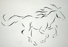 a drawing of a running horse on a white background with black lines in the foreground