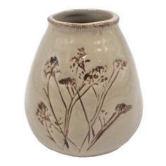 a vase with flowers painted on it