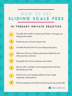 how to set sliding scale fees in therapy private practice info sheet with text overlay