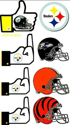 some nfl helmets and thumbs up stickers