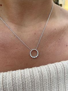 14K White Gold Graduated Diamond Circle Necklace (1/2ctw) Silver Diamond Necklace With 14k Gold, Silver Diamond Necklace In 14k Gold, Diamond Circle Necklace, Diamond Circle Pendant, Circle Diamond, Circle Necklace, Circle Pendant, White Gold, Chain