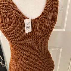 Copper Knitted Tank. Brown Chunky Knit Top, Winter V-neck Crochet Top, Trendy Stretch Chunky Knit Top, Casual Brown Chunky Knit Top, Sleeveless Stretch Crochet Top For Fall, Casual Brown Crochet Top With Open Knit, Trendy Brown Chunky Knit Top, Casual Brown Open Knit Crochet Top, Fitted Knit Casual Top