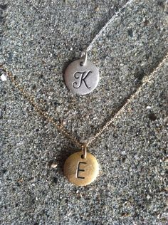 "Our simple yet perfect monogram necklace. 12mm matte brushed silver disk is monogrammed with your initial in either Monogram script or Ariel font. Please see last photo for example of both fonts. The silver plated disk hangs delicately from a sterling silver chain. Shown here with Monogram Script K in 16\" length but can be made up to 20\" long for no extra charge. If you prefer longer than 26\" please message me and I can create a special order for you at .50 cents per inch additional charge. Necklace Initial, Monogram Necklace, Solid Gold Jewelry, Jewelry Cleaner, Gold Filled Jewelry, Gold Filled Chain, Matte Gold, Initial Necklace, Sterling Silver Chains