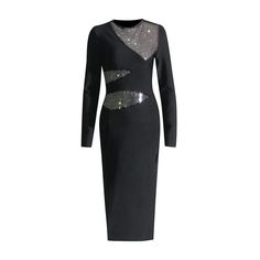 Add a touch of sparkle to your wardrobe with our Rhinestone Mesh Insert Long Sleeved Midi Dress. This stunning bodycon dress features a figure-flattering bandage design and a front split for added style. The classic black color and O-neckline make it a versatile choice for any occasion. Fabric: Medium Stretch Material: Polyester, Elastane Black Long Sleeve Midi Dress, Midi Gowns, Corset Midi Dress, Asymmetrical Midi Dress, Cami Midi Dress, Draped Midi Dresses, Bandage Midi Dress, Rhinestone Dress, Long Sleeve Midi