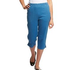 Cute Meets Comfortable In These “How Timeless” Stretch Capris. Feature Dyed To Match Stitching, Two Side Pockets, And Elastic Waistband. Color: Denim Rise: At Waist Leg Shape: Straight Leg Inseam: 19” Content: 96% Cotton/4% Spandex Wear: In Excellent, Like New Condition (My Grandmother Was A Major Qvc Shopper And Has Over 100 Pairs Of D&Co Pants That Appear New And Unworn; However I Cannot Confirm So Listing As Excellent, Like New Condition Based On My Examination Of These Against The Pants That High Waist Blue Jeans With Pull-on Style, Medium Wash Pull-on Cotton Bottoms, Pull-on Style Medium Wash Denim Pants, Denim Blue Pull-on Denim Bottoms, Spring Denim Blue Capris With Pockets, Medium Wash Capri Bottoms For Summer, Denim Blue Straight Leg Capris For Spring, Summer Medium Wash Capri Bottoms, Blue Pull-on Denim Jeans