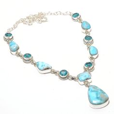 Larimar & Blue Topaz Gemstone Necklace, 925 Silver Plated Necklace, Different shape Stone Necklace, Blue Topaz Round Shape Stone Jewelry Please note : As this stone is natural, texture of every stone is different. so, the product you get in hands may slightly vary from the picture shown and not exact same as picture . And this is the beauty of each necklace being different than other. If any query, feel free and contact me. Crafted with the help of trained and experienced artisans team , our pro Apatite Stone, Blue Topaz Gemstone, Hippie Necklace, Necklace Wedding, Silver Plated Necklace, Necklace Blue, Topaz Gemstone, Natural Texture, Stone Necklace