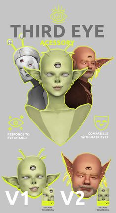 three different types of facial expressions on a gray and green background with the words third eye aessor