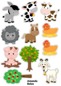 an animal sticker sheet is shown with different animals and trees in the back ground