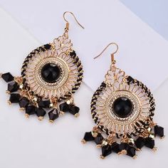 Fashion Jewelry In Gold Tone And Black (Or Blue)Beads. This Earrings Are Beautiful Boho, Indian Style. Nice Addition To Your Jewelry Collection New With Tag Festival Black Bead Drop Earrings, Black Beaded Metal Dangle Earrings, Black Teardrop Beaded Earrings, Elegant Black Beaded Dangle Earrings, Black Beads Dangle Earrings For Festival, Gold Beaded Earrings With Black Beads For Party, Elegant Festival Earrings With Dangling Beads, Black Bead Dangle Earrings For Festivals, Bohemian Black Teardrop Beaded Earrings