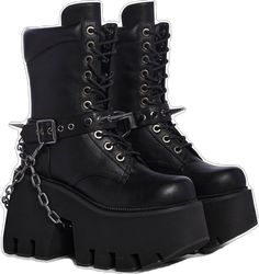 Streetwear Lace-up Combat Boots With Rivets, Gothic Black Moto Boots With Grommets, Black Gothic Moto Boots With Grommets, Edgy Streetwear Platform Boots With Buckle Closure, Edgy Platform Boots With Buckle Closure For Streetwear, Black Gothic Combat Boots With Buckle Closure, Edgy Streetwear Combat Boots With Buckle Closure, Edgy Combat Boots With Buckle For Streetwear, Edgy Combat Boots For Streetwear With Buckle Closure