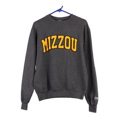 Vintage grey Mizzou Champion Sweatshirt - womens small Gray Fan Apparel Sweatshirt For Streetwear, Gray Varsity Sweatshirt With Graphic Print, Gray College Sweatshirt With Logo Print, College Gray Sweatshirt With Logo Print, Vintage Gray Crew Sweatshirt, Vintage Gray Crew Neck Sweatshirt, Gray Crew Neck Fan Apparel Sweatshirt, Gray Collegiate Long Sleeve Sweatshirt, Gray Crew Neck Sweatshirt Fan Apparel