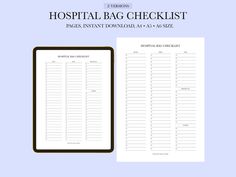 the hospital bag checklist is displayed next to a clipboard