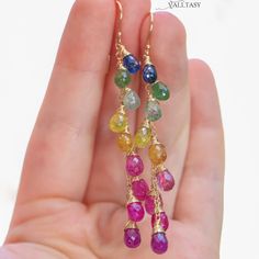 Multi Sapphire Earrings Rainbow Sapphire Drop Earrings Rainbow Gemstone Earrings Multi Stone Earrings Colorful Drop Earrings SOLID GOLD 14K (53059 - 8) Multicolor Drop Earrings For Anniversary, Multicolor Drop Jewelry With Matching Earrings, Rainbow Elegant Jewelry Set With Matching Earrings, Elegant Rainbow Jewelry With Matching Earrings, Formal Rainbow Gemstone Jewelry, Rainbow Teardrop Jewelry Set With Earrings, Elegant Rainbow Dangle Jewelry, Elegant 14k Gold Rainbow Jewelry, Handmade Elegant Rainbow Earrings