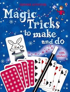 the magic tricks to make and do book with stickers is shown in front of blue background