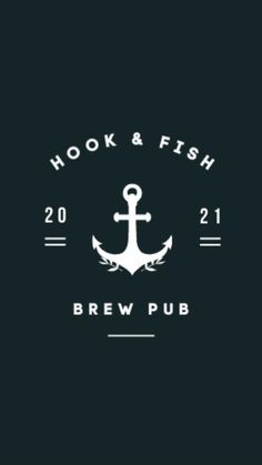 the hook and fish logo is shown on a black background with an anchor in it