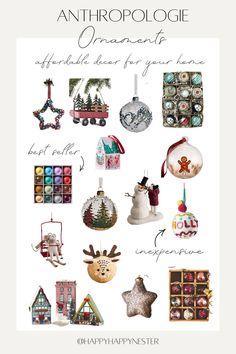 an image of christmas ornaments with the words anthropologie written below them