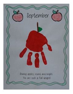 a child's handprint with an apple on it and the words, november