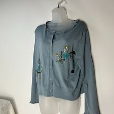 Liz Claiborne Light Blue Cardigan Sweater Nwt Xl $89.00. 73% Silk, 27% Nylon, 20" Across Chest, 16" Sleeve, 23" Long, Button Down Front, Cardigan, Embroidery. New With Tags. 6315-79 Blue Crew Neck Cardigan For Spring, Light Blue Cardigan For Spring, Light Blue Spring Cardigan, Light Blue Cotton Cardigan For Fall, Blue Cotton Cardigan For Daywear, Blue Cotton Daywear Cardigan, Blue Sweater For Winter Daywear, Blue Winter Sweater For Daywear, Blue Winter Tops For Daywear