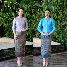 " This is Asian Thai-Lao traditional dress.Before place the order, kindly please contact me via convo to confirm design and size availability before" Thank You :) Note: This dress set is just the mix- match set, the blouse and the skirt are made from the different kind of material .So,the both blouse and the skirt are not exactly matching color and fabric. This is Asian Thai-Lao traditional dress is made from synthetic silk fabric with lining both blouse and skirt(adjust size by hook). This dres Traditional Lao Clothing, Lao Clothing, Laos Clothing, Thai Dress, Traditional Costume, Traditional Dress, Dress Set, White Outfits, Sarong