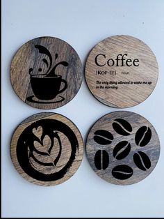 four coasters with coffee designs on them