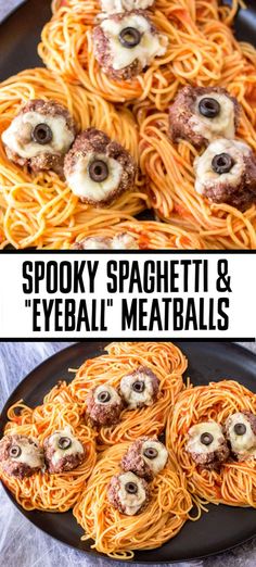 spooky spaghetti and eyeball meatballs are an easy appetizer for halloween