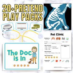 the 20 - pretend play packs includes an image of a dog and its bones