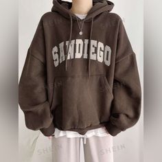 - Brand New! - Size M But Fits Like A S/M Casual Brown Hoodie With Letter Print, Brown Hoodie Outfit, Brown Hoodie, Over Size, Hoodie Outfit, Drawstring Hoodie, Drop Shoulder, Sweaters For Women, Brand New