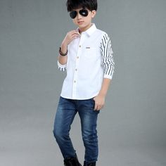 Make your little man look suave in our Boys Long Sleeve Stripe Gentleman Shirt! This stylish shirt is made from lightweight fabrics to keep him comfortable throughout the day. With a classic striped pattern, this shirt is sure to help him make a statement! 14-day delivery-excluding weekends and holidays SPECIFICATIONS Fit: Fits true to size, take your normal size Collar: Turn-down Collar Clothing Length: Regular Pattern Type: striped Sleeve Length(cm): Full Item Type: Shirts Fabric Type: Broadcl White Long Sleeve Shirt With Vertical Stripes, Casual Shirt With Striped Sleeves For Spring, Casual Spring Shirt With Striped Sleeves, Kids Fashion Clothes, Stylish Shirt, Striped Sleeve, Boys Long Sleeve, Newborn Girl, Men Looks