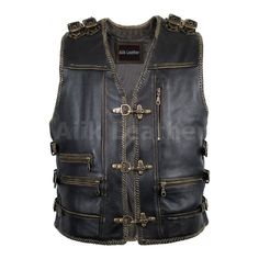 Handmade Men's Genuine Cow Leather Heavy Zipper Buckled Rocker Biker Motorcycle Braided Vintage Waistcoat Vest Antique Gifts For Bikers *return policy* We do not compromise on quality and comfort. Return and Refund Policy: This item includes a 100% Money Back Guarantee! If you are not completely satisfied with your purchase for any reason, you received damaged, faulty product or you did not receive the size that you originally ordered, just send it back to our return address and we will issue yo Fitted Punk Biker Jacket With Pockets, Punk Style Biker Jacket For Fall Outdoor, Punk Style Winter Vest For Biker Events, Black Biker Vest With Zipper Closure, Vintage Outdoor Biker Jacket With Zipper Closure, Biker Outerwear With Zipper For Alternative Fashion, Vintage Biker Jacket With Zipper For Outdoor, Vintage Biker Jacket With Zipper Closure For Outdoor, Biker Vest With Zipper Closure For Fall