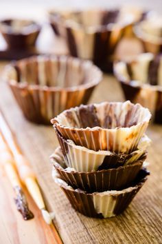 three chocolate cups stacked on top of each other