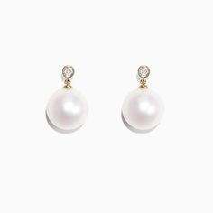 Effy 14K Yellow Gold Cultured Fresh Water Pearl & Earrings, 0.05 TCW Pearl Diamond Earrings, Cultured Pearl Bracelet, Pearl And Diamond Necklace, Pearl And Diamond Ring, Pearl Bangle, Gem Diamonds, Pearl And Diamond Earrings, Freshwater Pearl Bracelet, Fresh Water Pearl