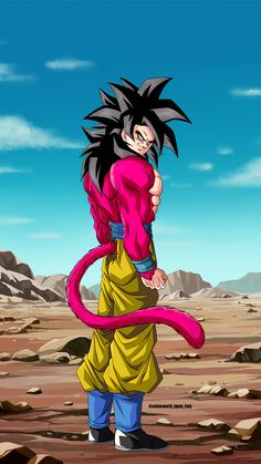 a cartoon character holding onto a pink object in the middle of a desert area with mountains and blue sky behind him