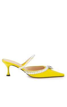 Yellow Diamond & Pearl 65 Heels MACH & MACH Yellow Kitten, Silk Shoes, French Shoes, Chevron Jewelry, Diamond Heels, Plastic Heels, Beige Heels, Yellow Satin, Heels Online