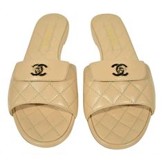 Chanel Rev Beige Turnlock Quilted Gold Cc Logo Mules Slide Sandal Flop Flat 37.5 ********** Chanel ********** Brand: Chanel Size: 37.5 (Know Your Chanel Size) Name: Mule Sandal Color: Beige Style: Rev Style#: G38232 X01000 0l490 Material: Lambskin Cc Gold Metal Turnlock Flap Front Logo Beige Lambskin Leather Quilted Material Slip On Slide Style Mule Brand New In Box, Comes With Original Box And Dust Bag 100% Authentic Or Your Money Back Great Gift I Ship Worldwide Any Other Questions Just Ask, I Luxury Formal Flat Slides, Luxury Synthetic Slides, Elegant Slides With Textured Footbed And Round Toe, Luxury Open Toe Synthetic Slides, Luxury Cushioned Slides Flat, Luxury Cushioned Flat Slides, Luxury Flat Slides With Cushioned Footbed, Luxury Cream Open Heel Sandals, Luxury Open Heel Cream Sandals