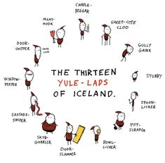 the thirteen yule - lads of iceland are arranged in a circle and labeled