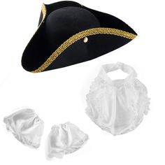 PRICES MAY VARY. Wear this iconic felt colonial style hat to add polish any 18th century american costume This pirate hat adult men & women trimmed in gold is a colonial era costume accessory necessity. A fun birthday and halloween pirates hat. perfect for dress up and school plays Dress as paul revere or george washington in this pirate hats. The black and gold felt colonial style tricorn adult costume hat completes your distinguished colonial look Let Freedom Ring! Add this iconic Colonial tri Colonial Hat, Pirate Costume Accessories, American Costume, Tricorn Hat, Pirate Hat, Pirate Hats, Halloween Hats, Let Freedom Ring, Pirate Costume