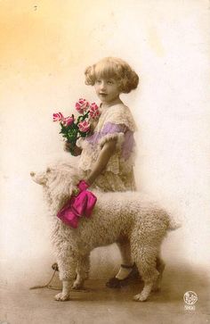 girl with dog vintage photo