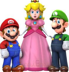 mario, princess peach and luigi are standing next to each other in front of a white background